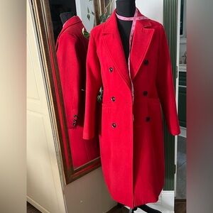 Women's Red Double-Breasted Pea Coat